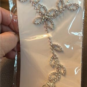 Silver Leaf White Clear Rhinestone Slave Hand Ring Bracelet